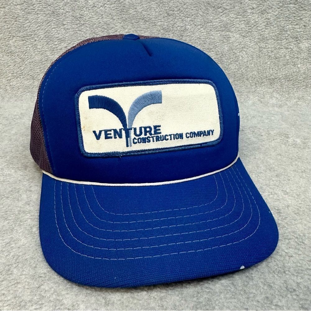 Venture Construction Hat Blue Gray Mesh SnapBack Rope Brim Work Wear Casual